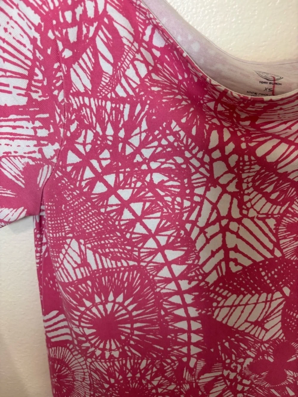 Tory Burch Pink & White Floral Lace-Style Cotton T-shirt summer Dress
